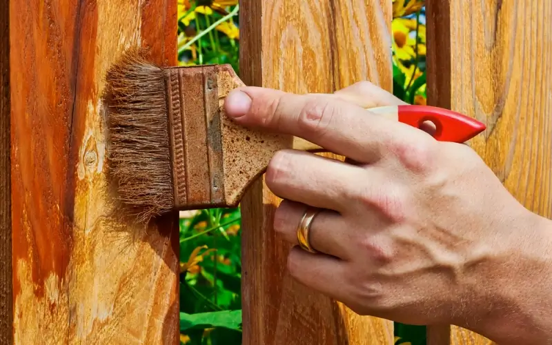 Painting a fence with sealant